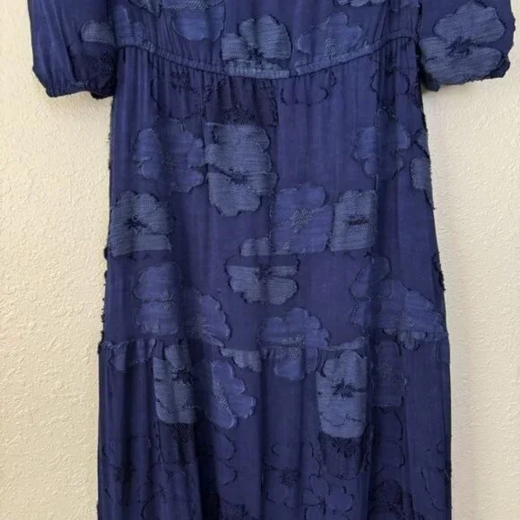 Shoshanna midnight navy blue floral embossed off shoulder maxi dress Prom 4 - Picture 5 of 15